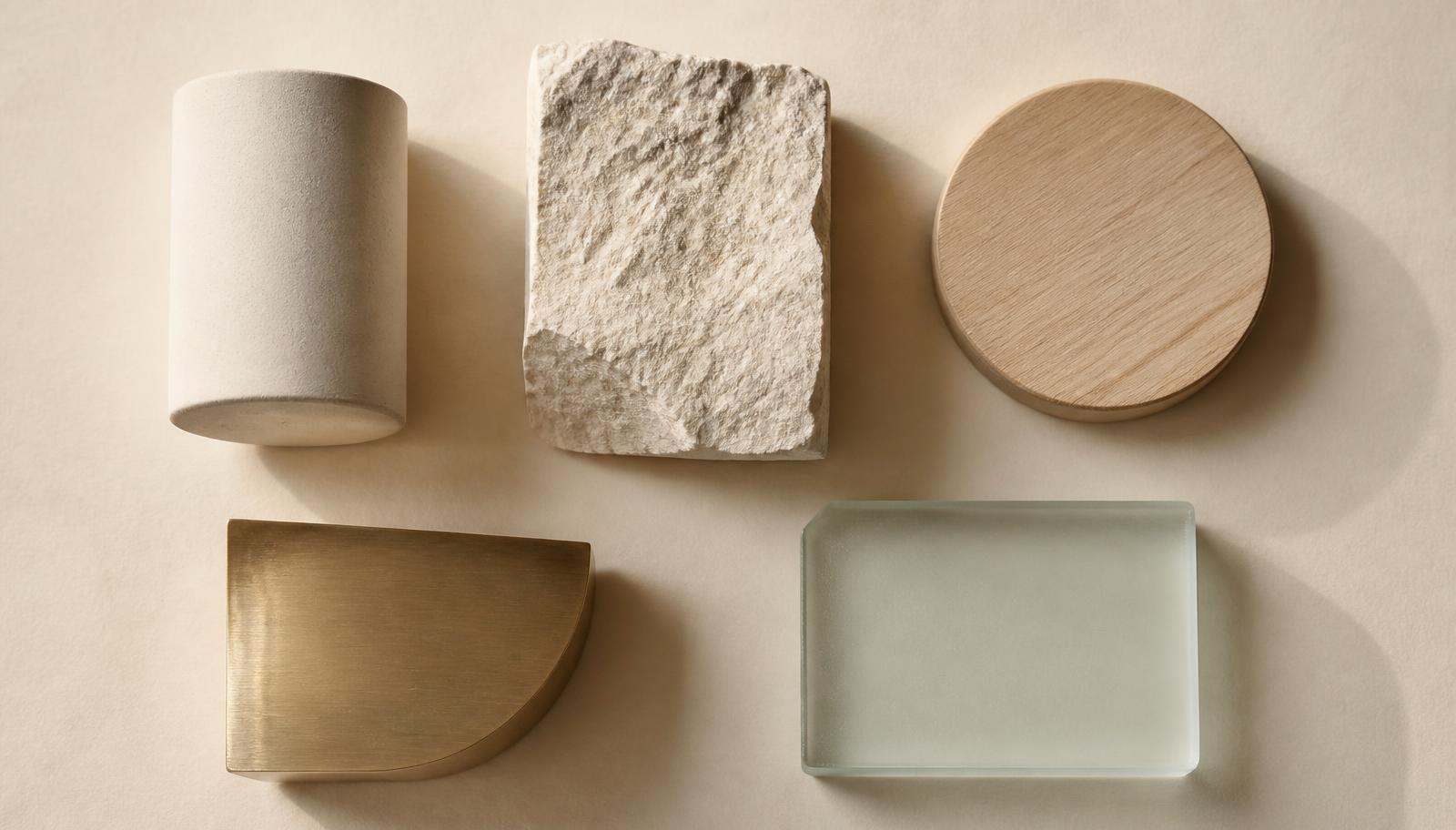 Objects in ceramic, stone, wood, metal and glass